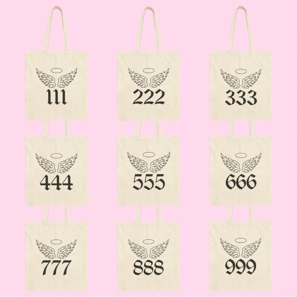 Angel Numbers Tote Bag - Available in Beige, Pink, Brown, & Black
